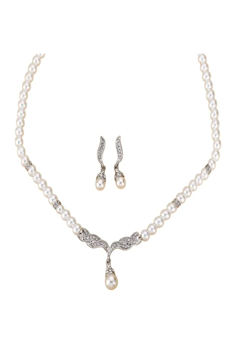 Set colier si cercei, argintiu, cu perle si pietre, Osvald C26