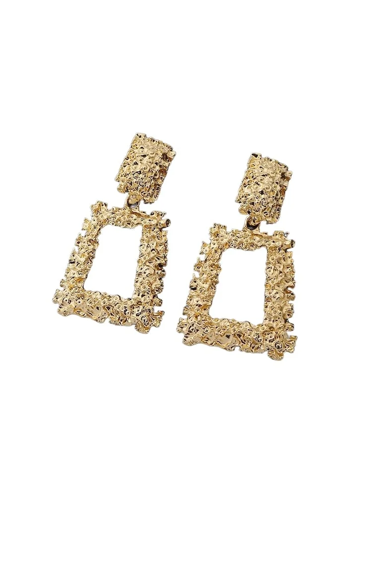 Cercei aurii, cu clips, textura incretita, Dolores C1,