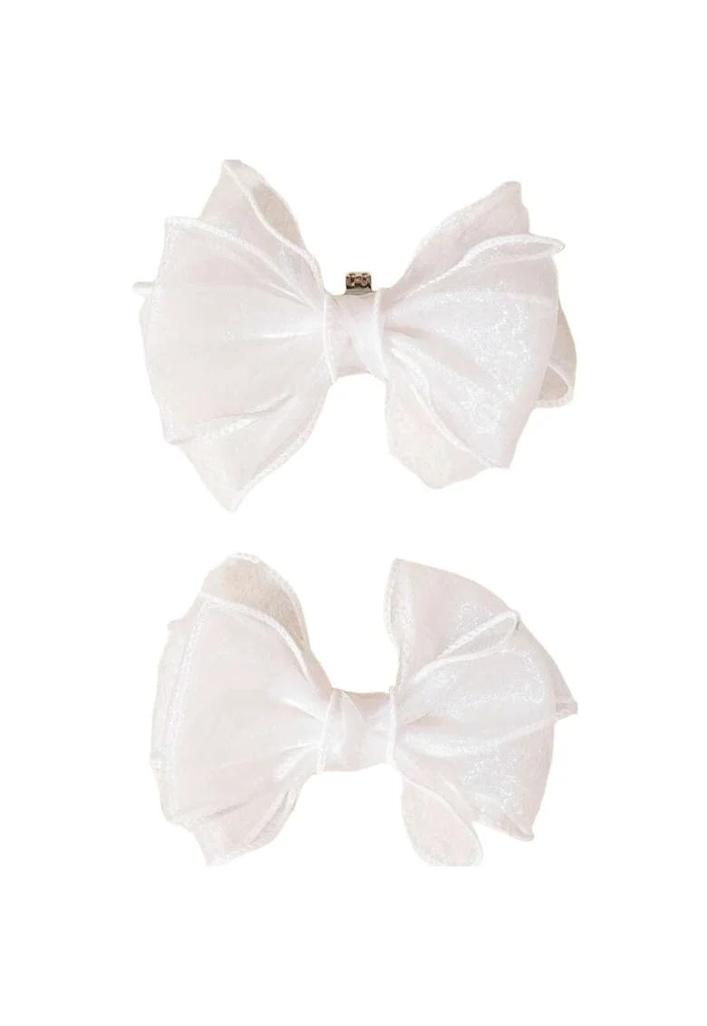 Set 2 brose, albe, pentru pantofi, cu clips, forma de fundita, Otylya C6