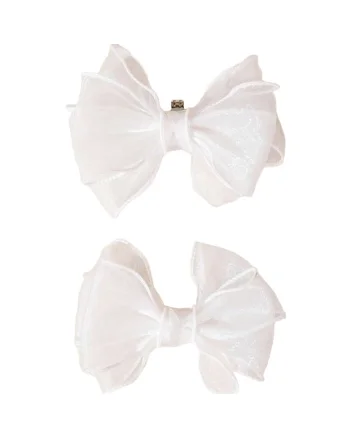 Set 2 brose, albe, pentru pantofi, cu clips, forma de fundita, Otylya C6