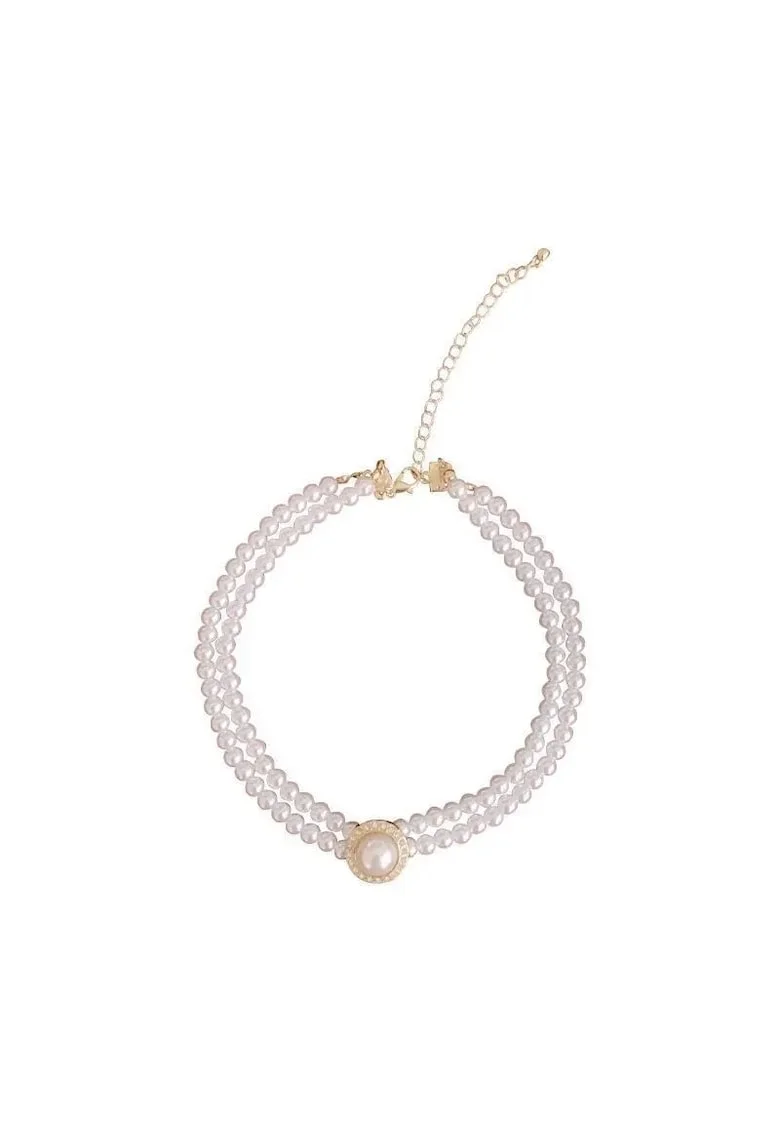 Colier choker auriu, cu perle si pietre, Otma C10
