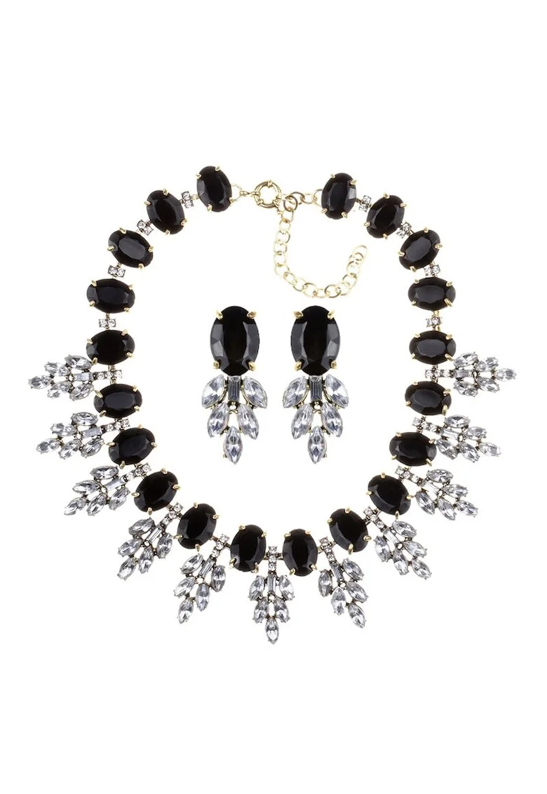 Set colier si cercei, auriu, cu pietre negre, Iulia C3,