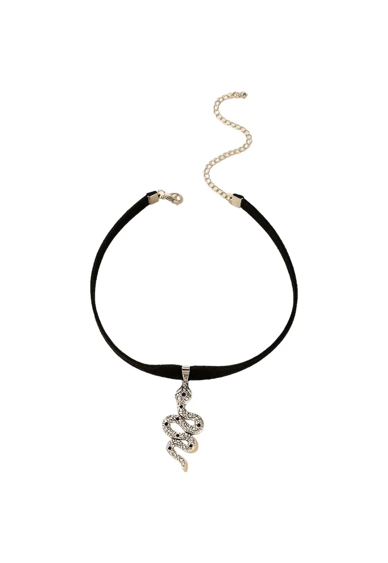 Colier choker negru, cu pandantiv in forma de sarpe, Mordecai C14,