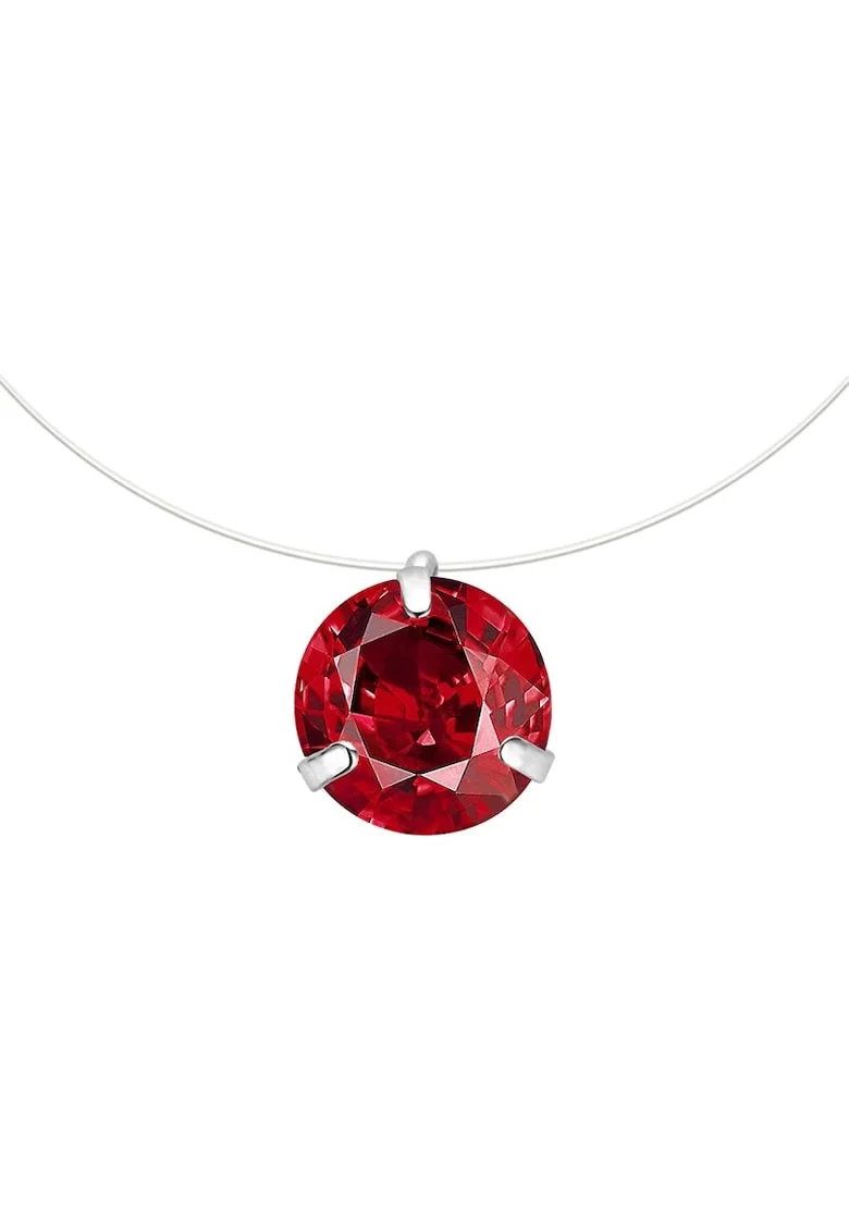 Colier cu fir transparent, cu piatra rosie din zirconiu, Carma C2,