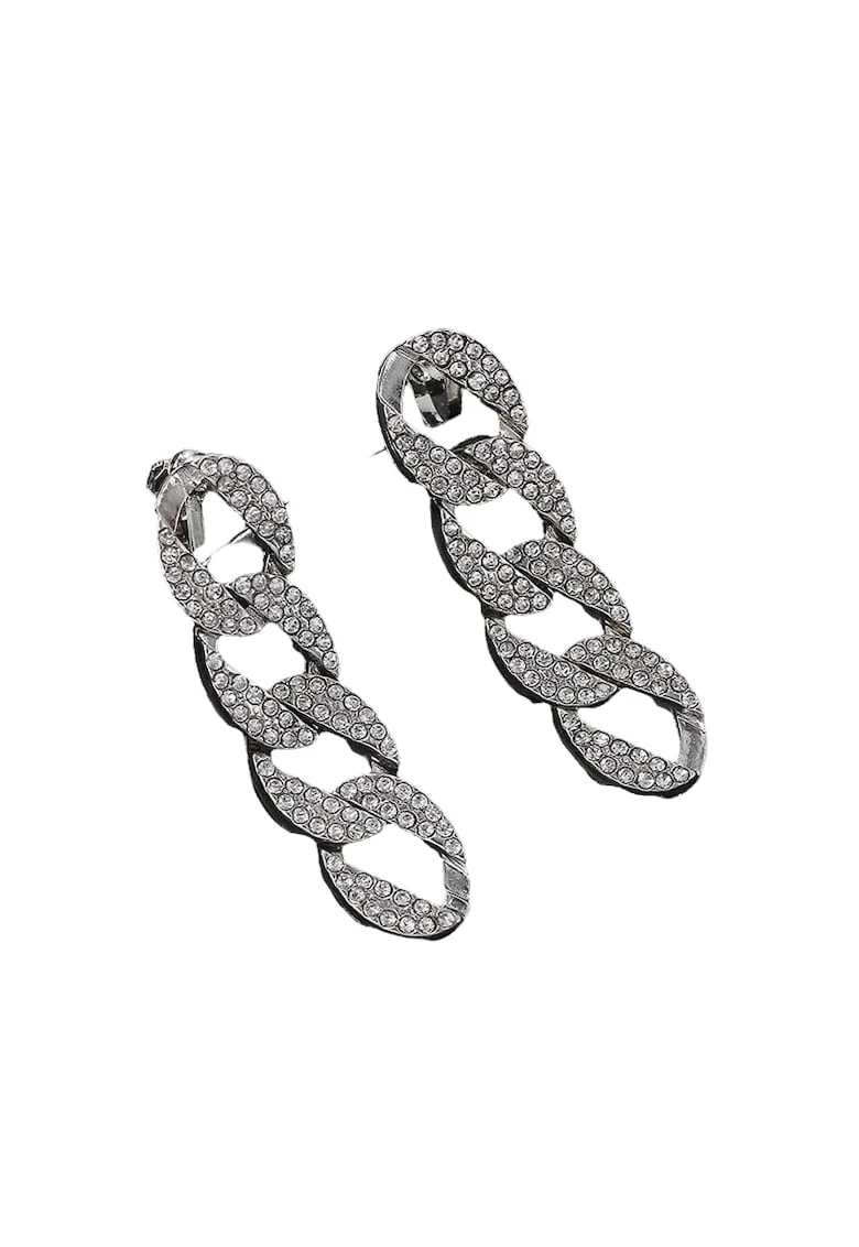 Cercei argintii, cu clips, lungi, cu zale si pietre, Elara C3,