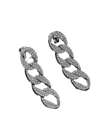 Cercei argintii, cu clips, lungi, cu zale si pietre, Elara C3,