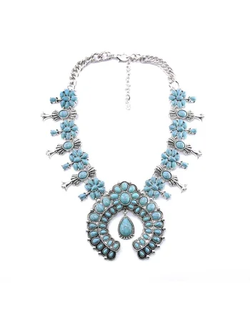 Colier argintiu, masiv, cu pietre turquoise, Hilvy C1,