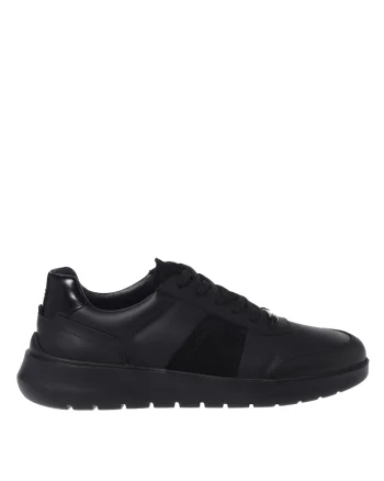 Pantofi sport din piele cu insertii din piele intoarsa, Negru