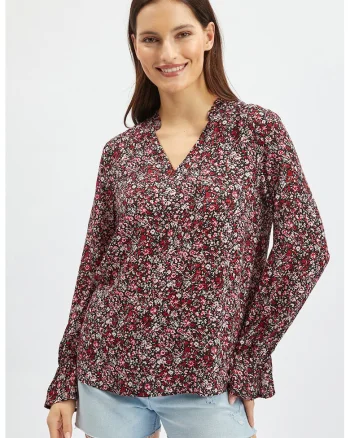Bluza cu model si decolteu in V, Violet tyrian