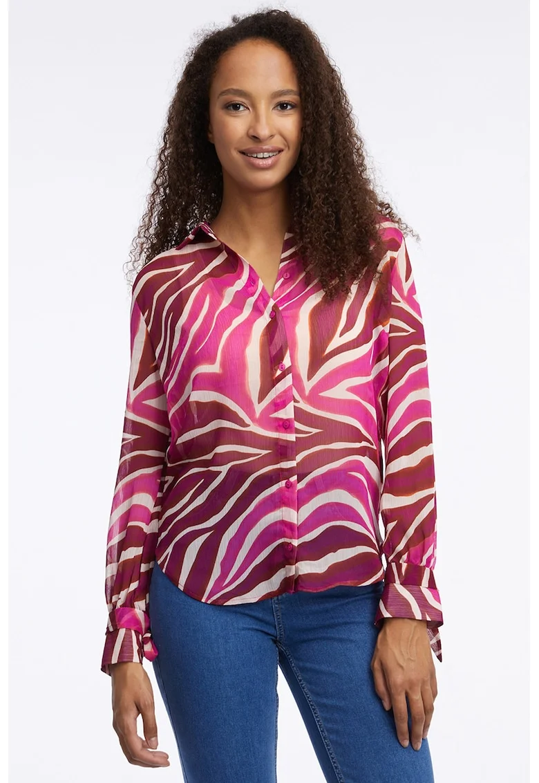 Camasa semitransparenta cu animal print, Rosu inchis/Roz
