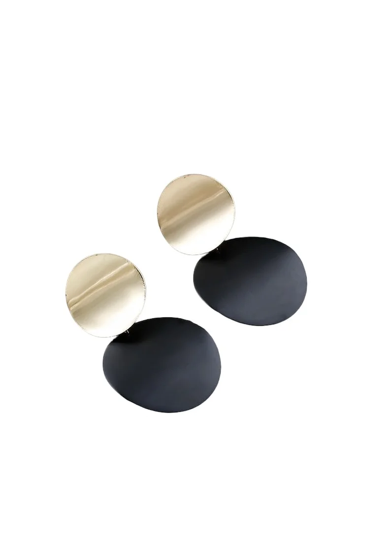 Cercei aurii, cu clips, placute rotunde si negre, Vicki C3,