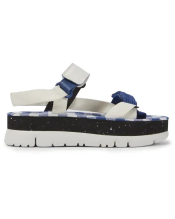 Sandale cu talpa flatform si inchidere velcro, Alb/Albastru