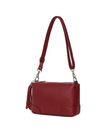 Poseta din piele cu trei compartimente Irene verde, Visiniu