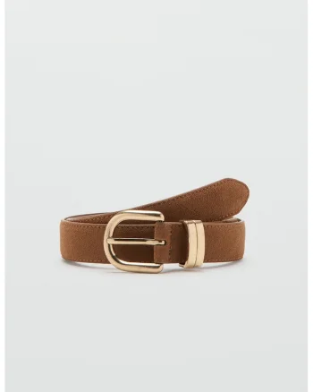 Curea de piele cu catarama metalica, Caramel