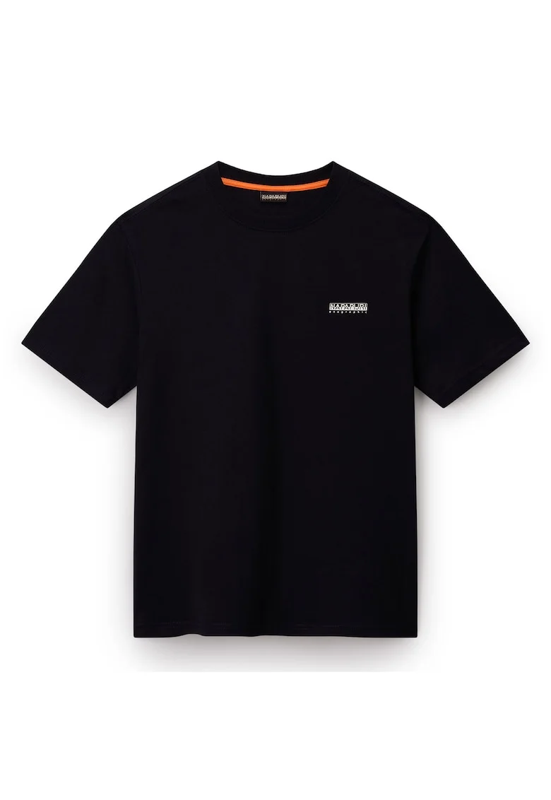 Tricou cu decolteu la baza gatului si model uni, Negru