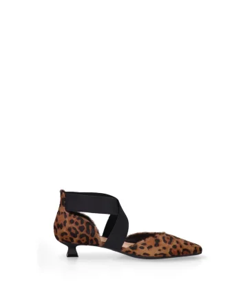 Pantofi din piele cu par scurt si toc kitten, Negru/Maro