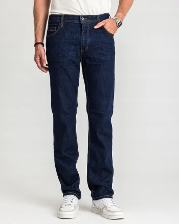 Blugi Barbati,  Washington, Talie Medie, 100% Bumbac, Fermoar, Lungi, 5 Buzunare, Denim Blue, Albastru inchis