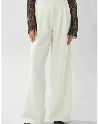 Pantaloni dama,  Palazzo, talie inalta, textil, alb, Alb