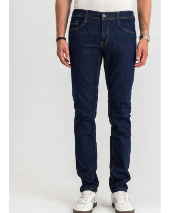 Blugi Barbati,  Oregon Tapered, Talie Joasa, 100% Bumbac, Fermoar, Lungi, 5 Buzunare, Denim Blue, Albastru inchis