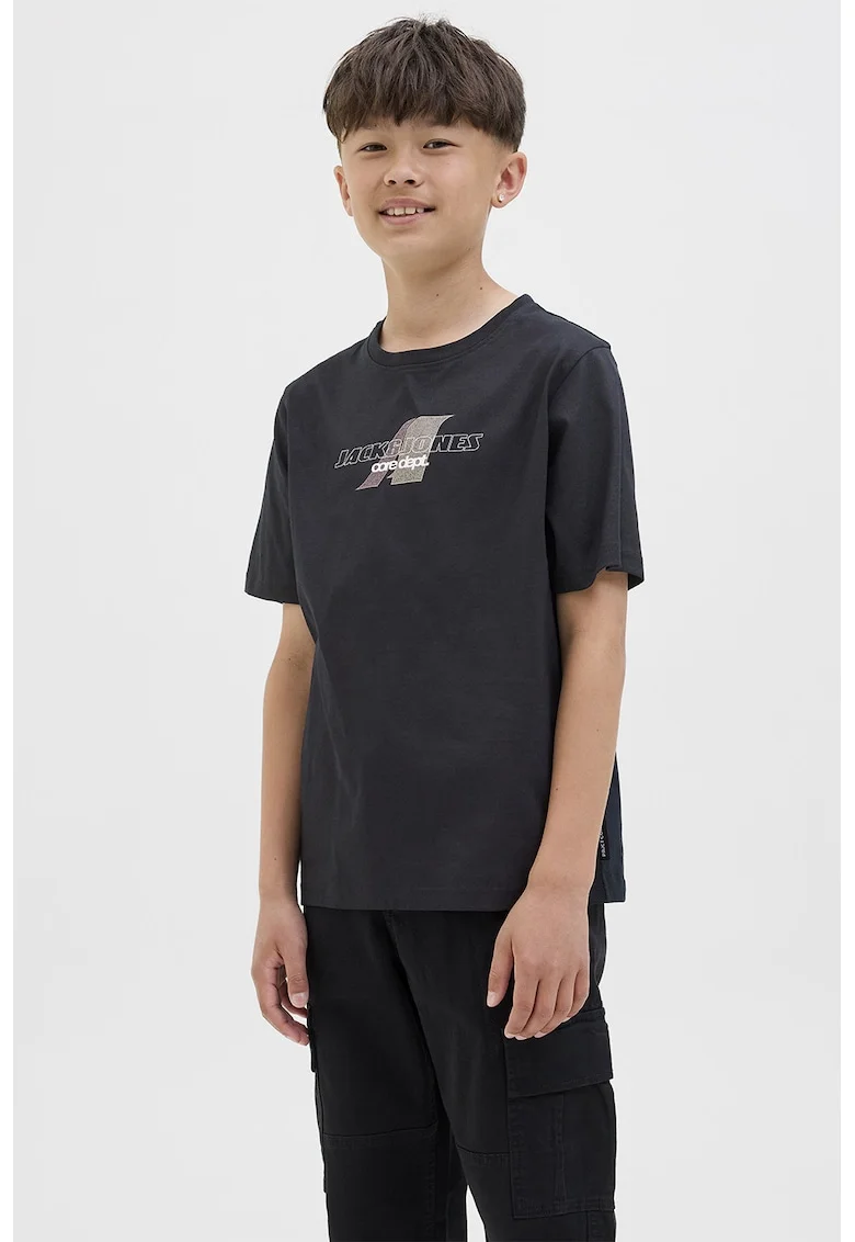 Tricou de bumbac cu imprimeu logo, Negru stins/Rosu stins/Bej deschis