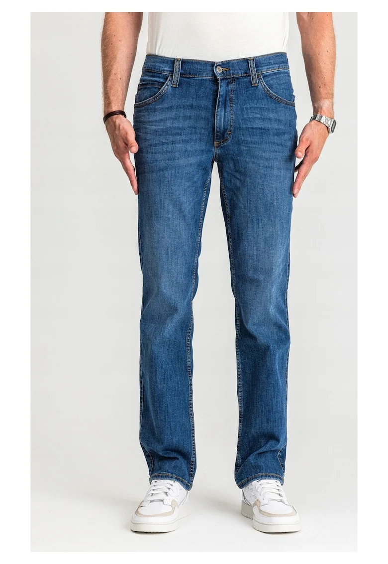 Blugi Barbati,  Tramper Straight, Talie Medie, 100% Bumbac, Fermoar, Lungi, 5 Bunzuare, Albastru, Albastru