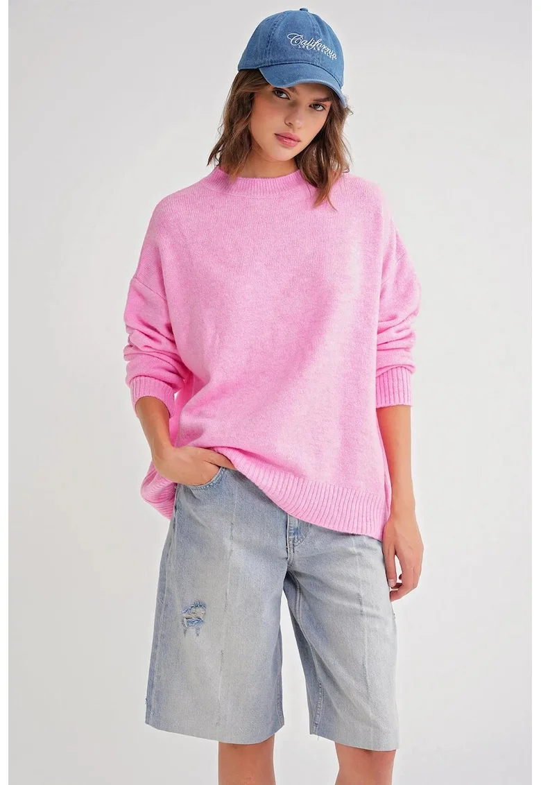 Pulover dama  supradimensionat, roz pudrat, tricot,
