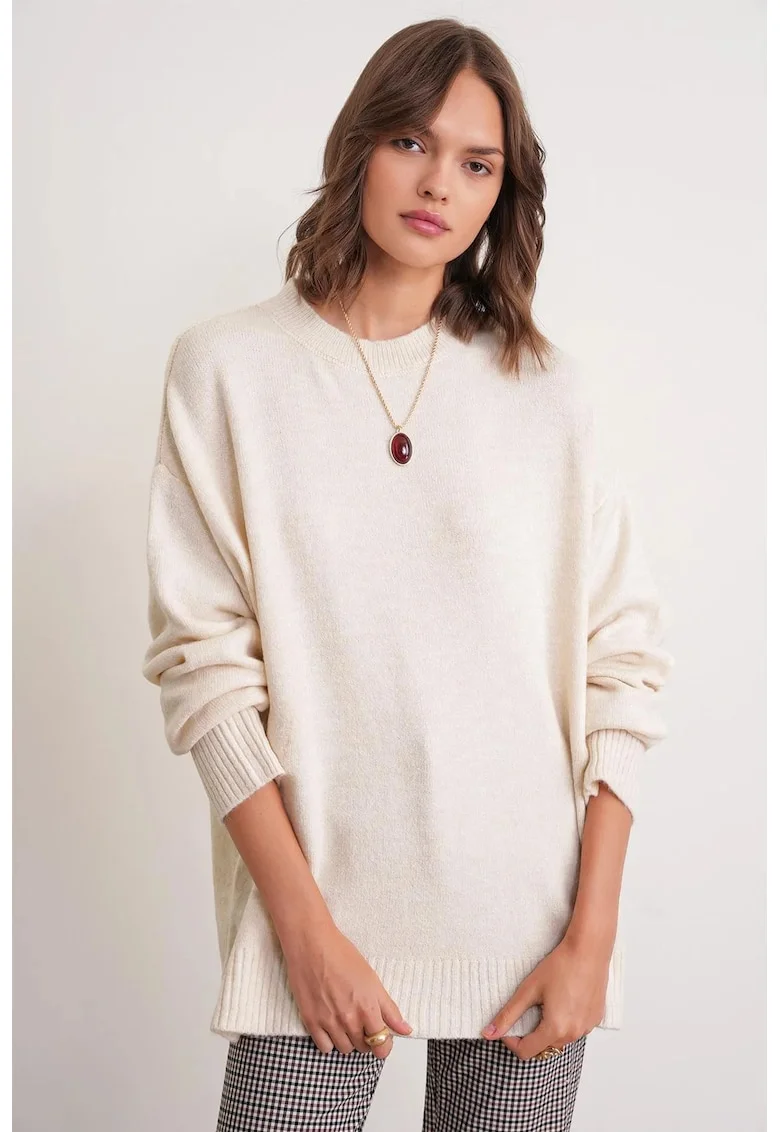 Pulover dama  tricotat supradimensionat, natural, tricot,