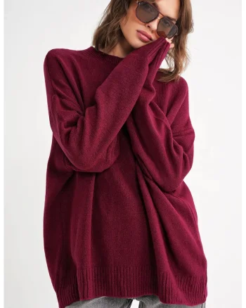 Pulover tricotat supradimensionat  burgundy, tricot,