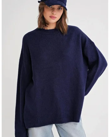 Pulover dama,  supradimensionat, tricot, albastru marin,