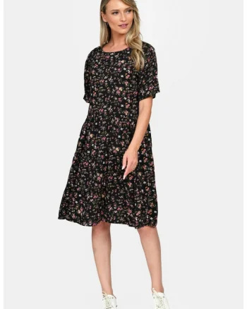Rochie Dama,  Microfloral V327, Negru