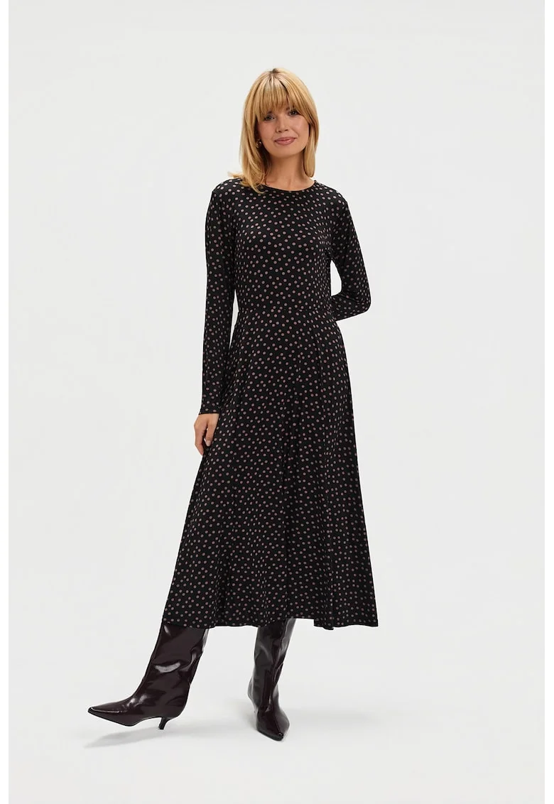 Rochie evazata cu o curea, Negru/Roz prafuit