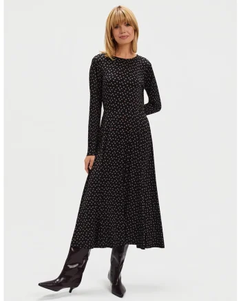 Rochie evazata cu o curea, Negru/Roz prafuit