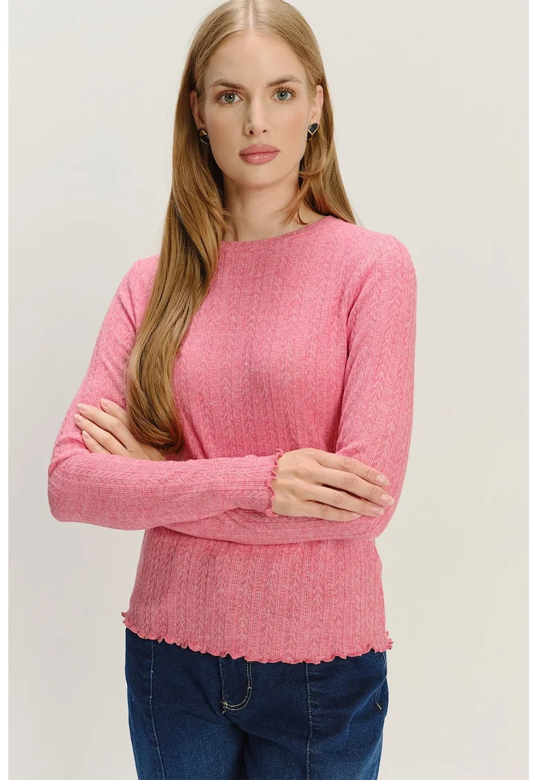 Pulover uni cu decolteu la baza gatului, Roz pastel