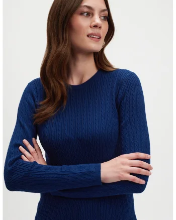 Pulover slim fit cu torsade, Albastru indigo