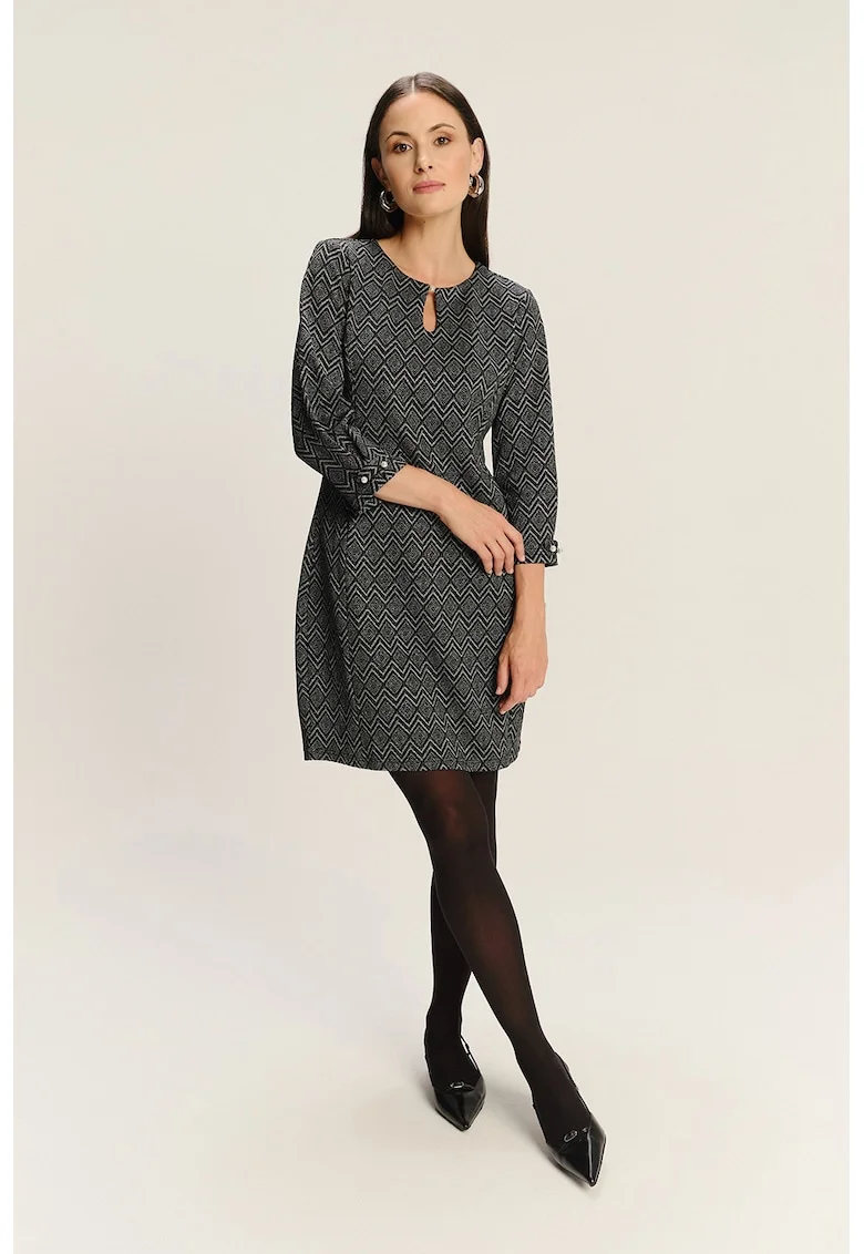 Rochie scurta din amestec de modal cu model si buzunare laterale, Negru/Alb murdar