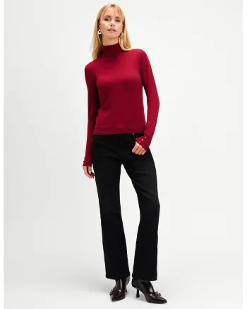 Pulover slim-fit cu guler inalt, Rosu inchis