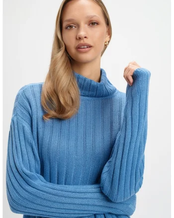 Pulover lejer cu aspect texturat, Albastru pastel