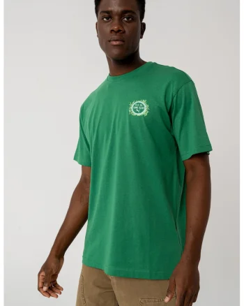 Tricou cu decolteu la baza gatului si imprimeu grafic, Verde