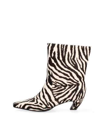 Cizme din piele cu imprimeu animal print Salome, Alb/Negru