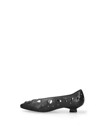 Pantofi din piele cu toc kitten si tinte Celeste, Negru