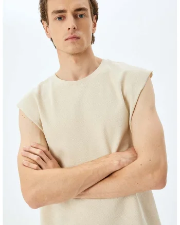 Tricou lejer cu aspect texturat, Bej