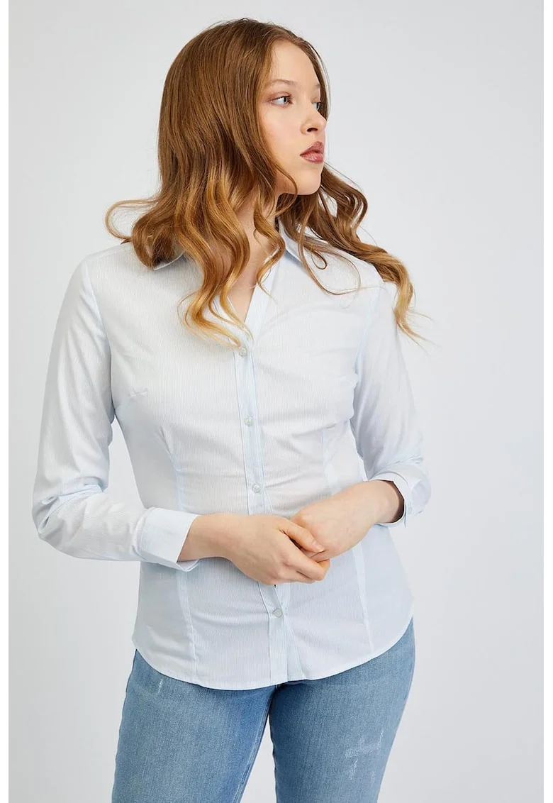 Camasa slim-fit din amestec de bumbac, Albastru glaciar