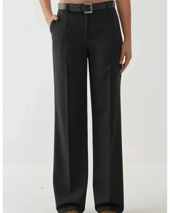 Pantaloni dama,  cu picior drept, talie normala, negru, amestec de viscoza