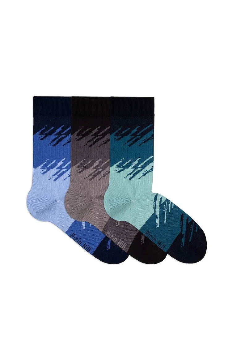 Cutie cu 3 Perechi de Sosete cu 98% Bumbac Tuse Artistice - Petrol, Antracit, Albastru