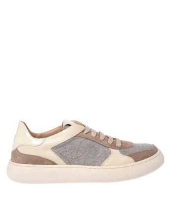 Pantofi sport din piele cu insertii din material textil, Bej