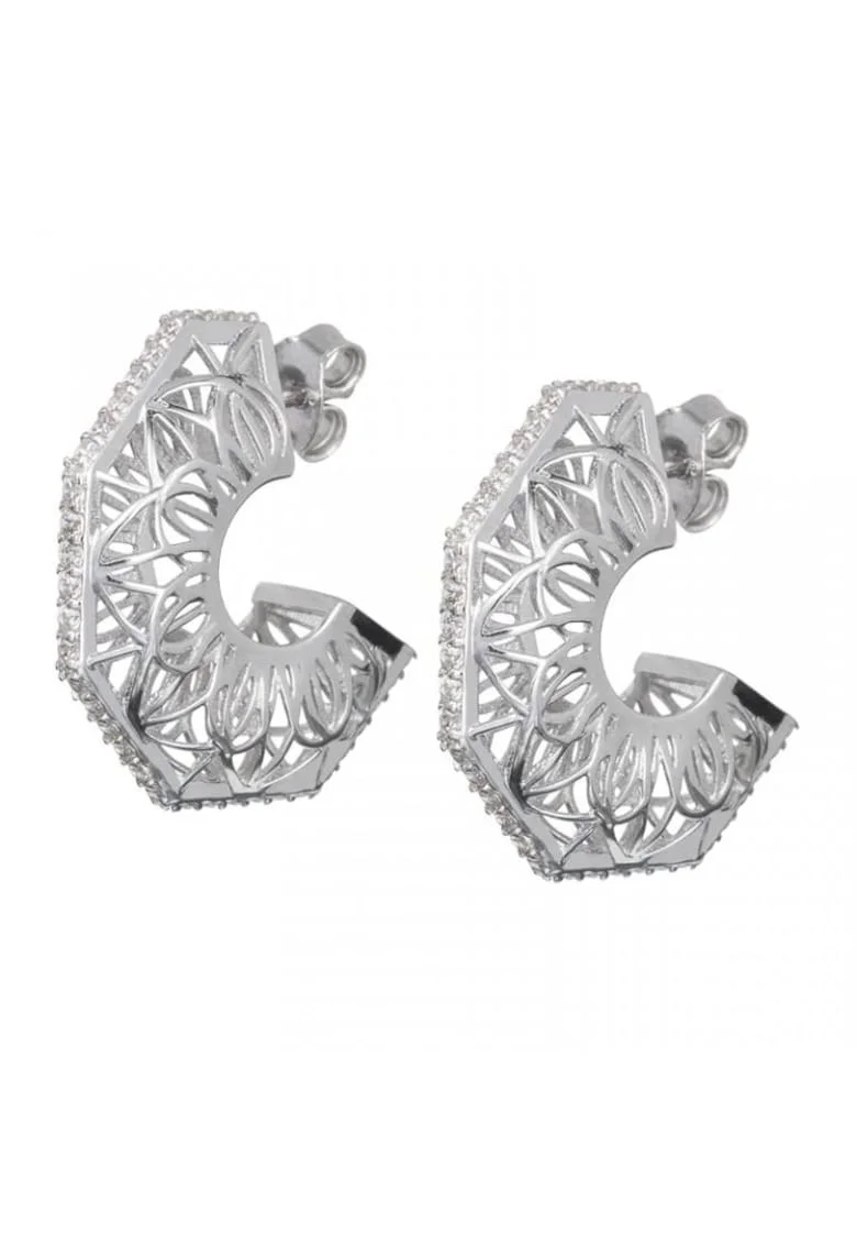 Cercei de argint  Crystal / White, Lotus Bud, Argintiu