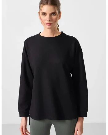 Bluza dama,  tunica cu maneca lunga, negru, material tricotat,