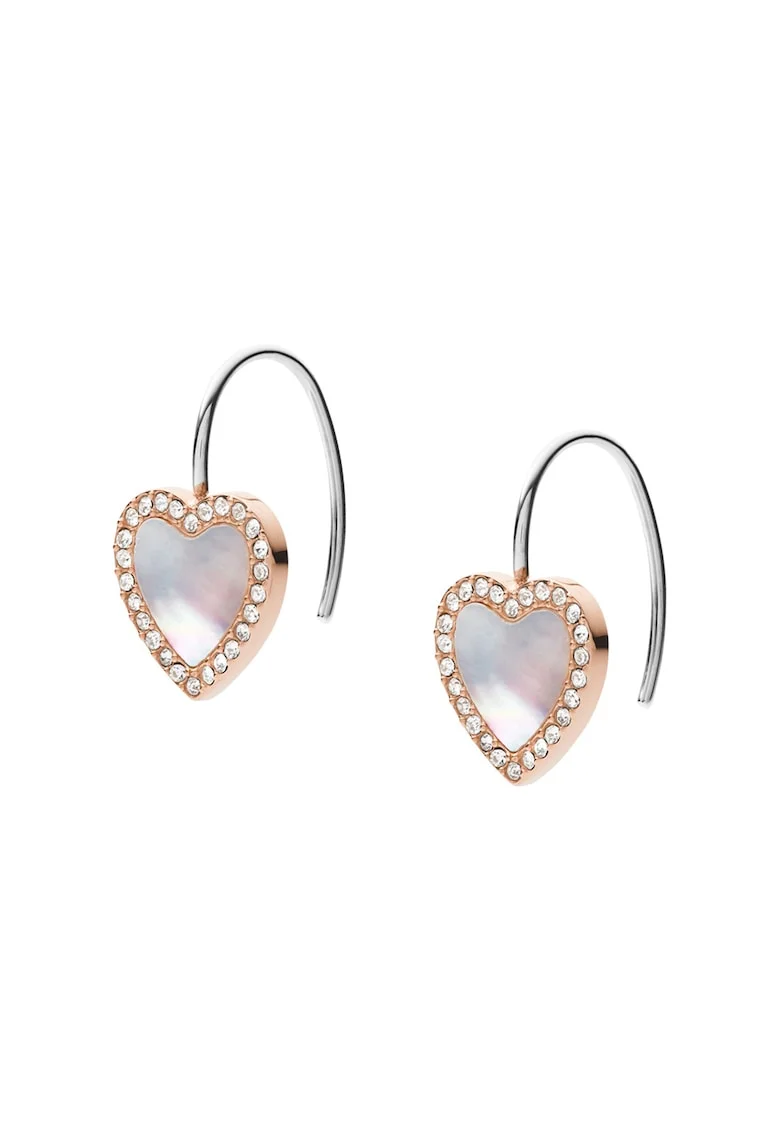 Cercei drop decorati cu Mother of Pearl si cristale, Argintiu/Auriu rose