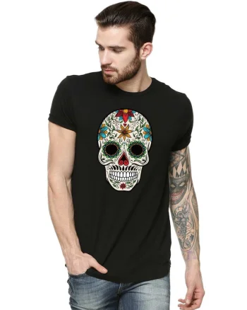 Tricou barbati negru, Sugar Skull Colorful