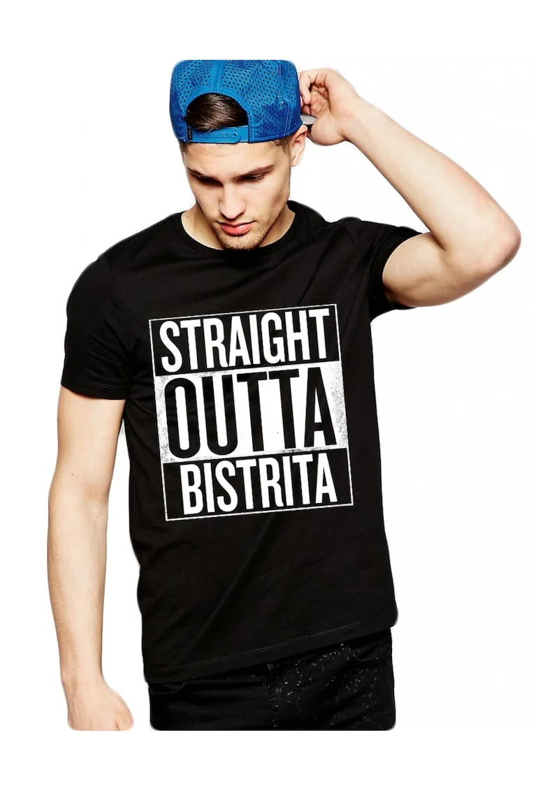 Tricou negru barbati - Straight Outta Bistrita, Negru